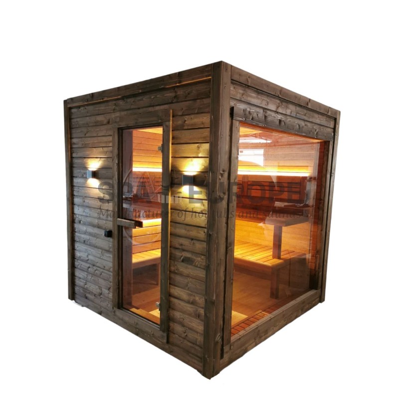 Sauna da esterno Donatello Mini con vetrata panoramica