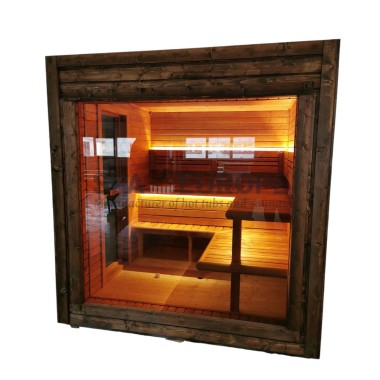 Sauna da esterno Donatello Mini con vetrata panoramica