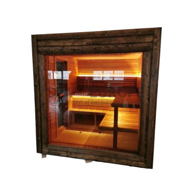 Sauna da esterno Donatello Mini con vetrata panoramica