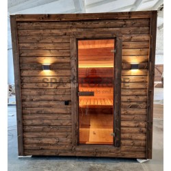 Sauna da esterno Donatello Mini con vetrata panoramica