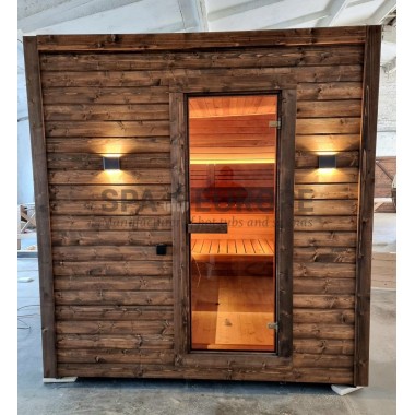 Sauna da esterno Donatello Mini con vetrata panoramica