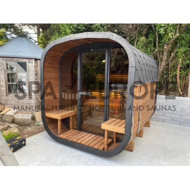 Gartensauna 300 cm mit Terrasse und Harvia 9 kW Saunaofen