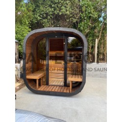 Gartensauna 300 cm mit Terrasse und Harvia 9 kW Saunaofen