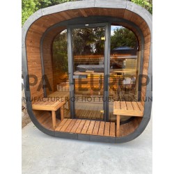 Gartensauna 300 cm mit Terrasse und Harvia 9 kW Saunaofen