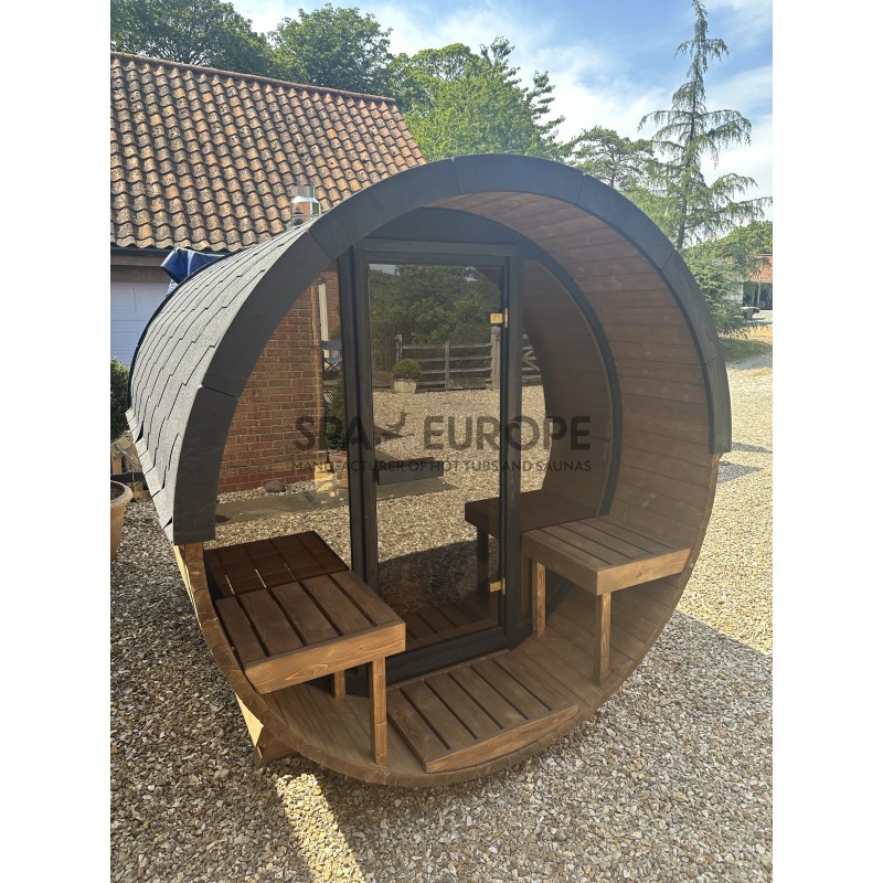 Sauna a botte rotonda BS25T con vetrata panoramica
