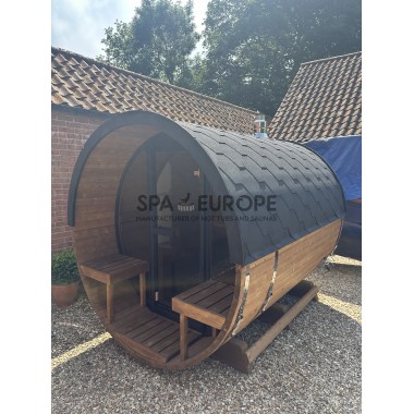 Sauna a botte rotonda BS25T con vetrata panoramica