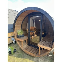 Sauna a botte rotonda BS25T con vetrata panoramica