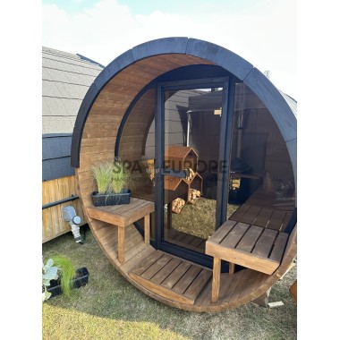Sauna a botte rotonda BS25T con vetrata panoramica