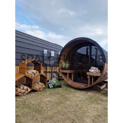 Sauna a botte rotonda BS25T con vetrata panoramica