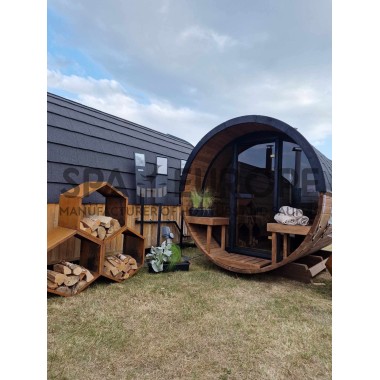 Sauna a botte rotonda BS25T con vetrata panoramica