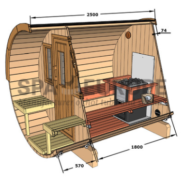 Sauna a botte con terrazza BS25T, 4-6 posti